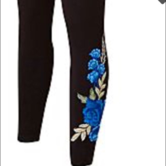 🍂🍁 Simply Be Blue Floral Applique Black Legging Sz 10 - Picture 3 of 4